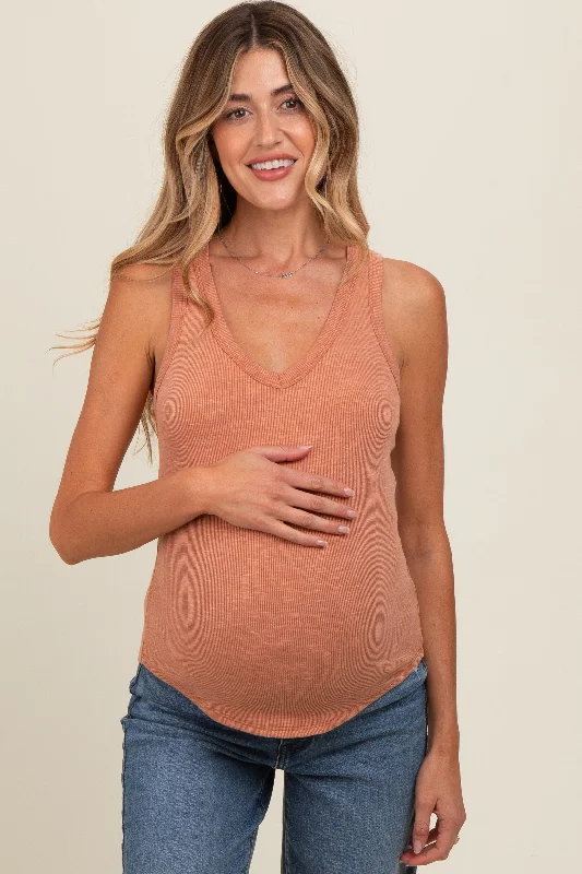 Mauve V-Neck Ribbed Maternity Tank Top