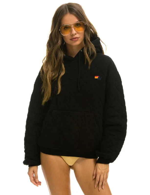 Quilted Relaxed Pullover Hoodie, Black