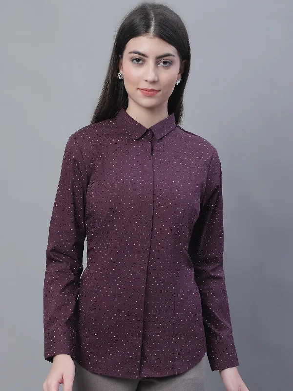 Cantabil Women Formal Full Sleeve Wine Shirt