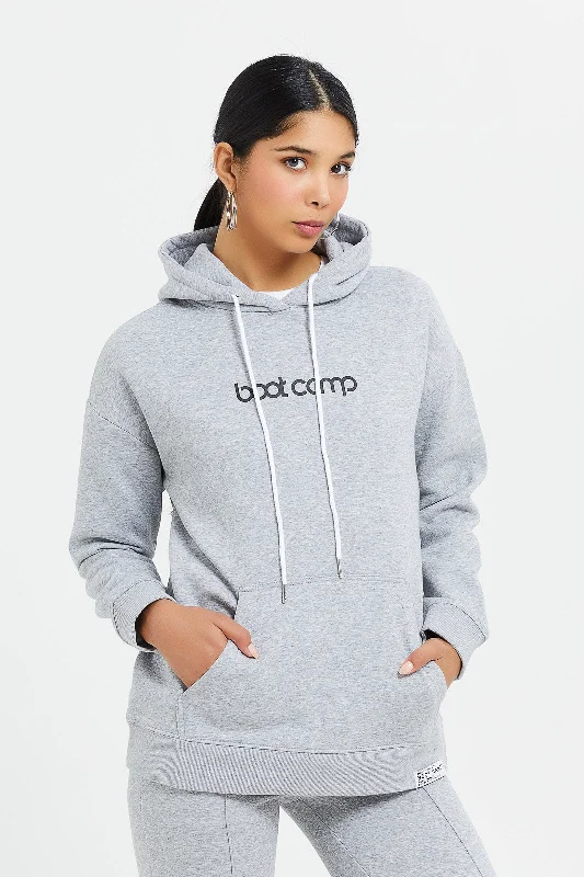 Women Grey Oversized Sweatshirt With Kangaroo Pockets