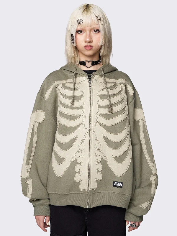 Skeleton Green Patch Oversized Zip Up Hoodie