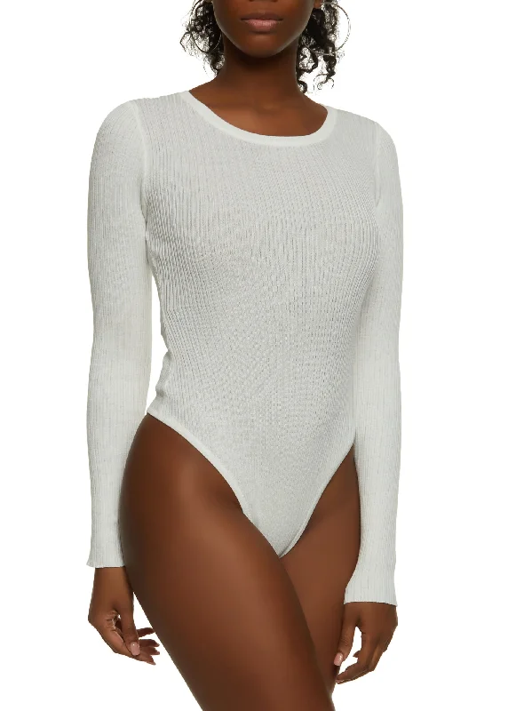 Ribbed Crew Neck Long Sleeve Bodysuit