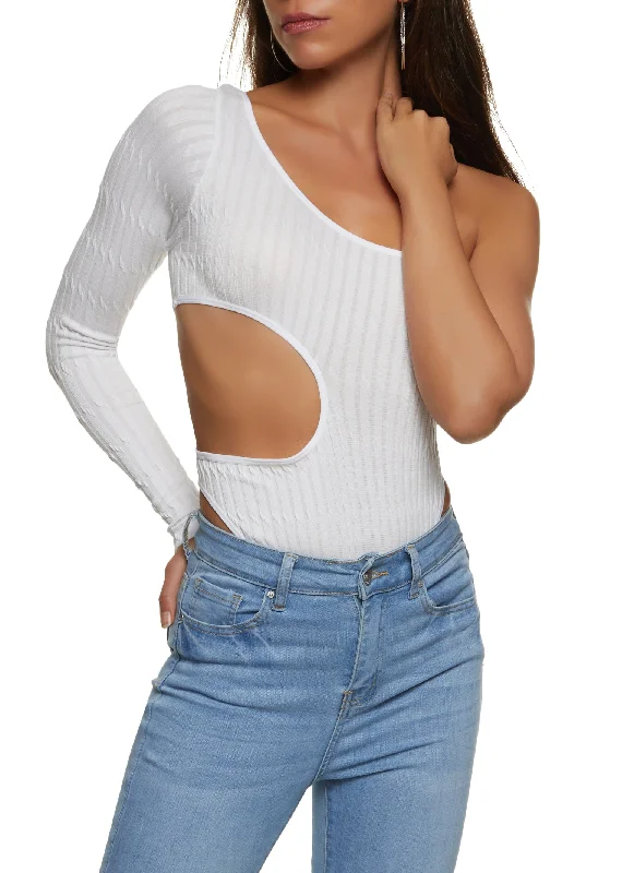 Textured Knit One Shoulder High Cut Seamless Bodysuit