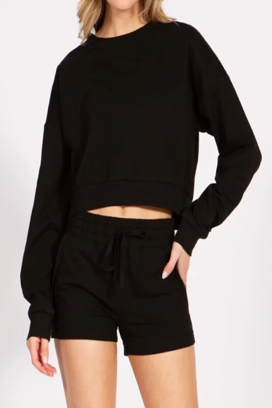 Women's Cropped French Terry Pullover Crewneck Sweatshirt