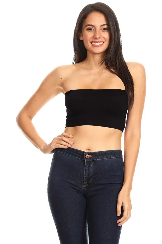 Women's Lightweight Seamless Stretch Solid Casual Tank Strapless Soft Tube Top Bandeau